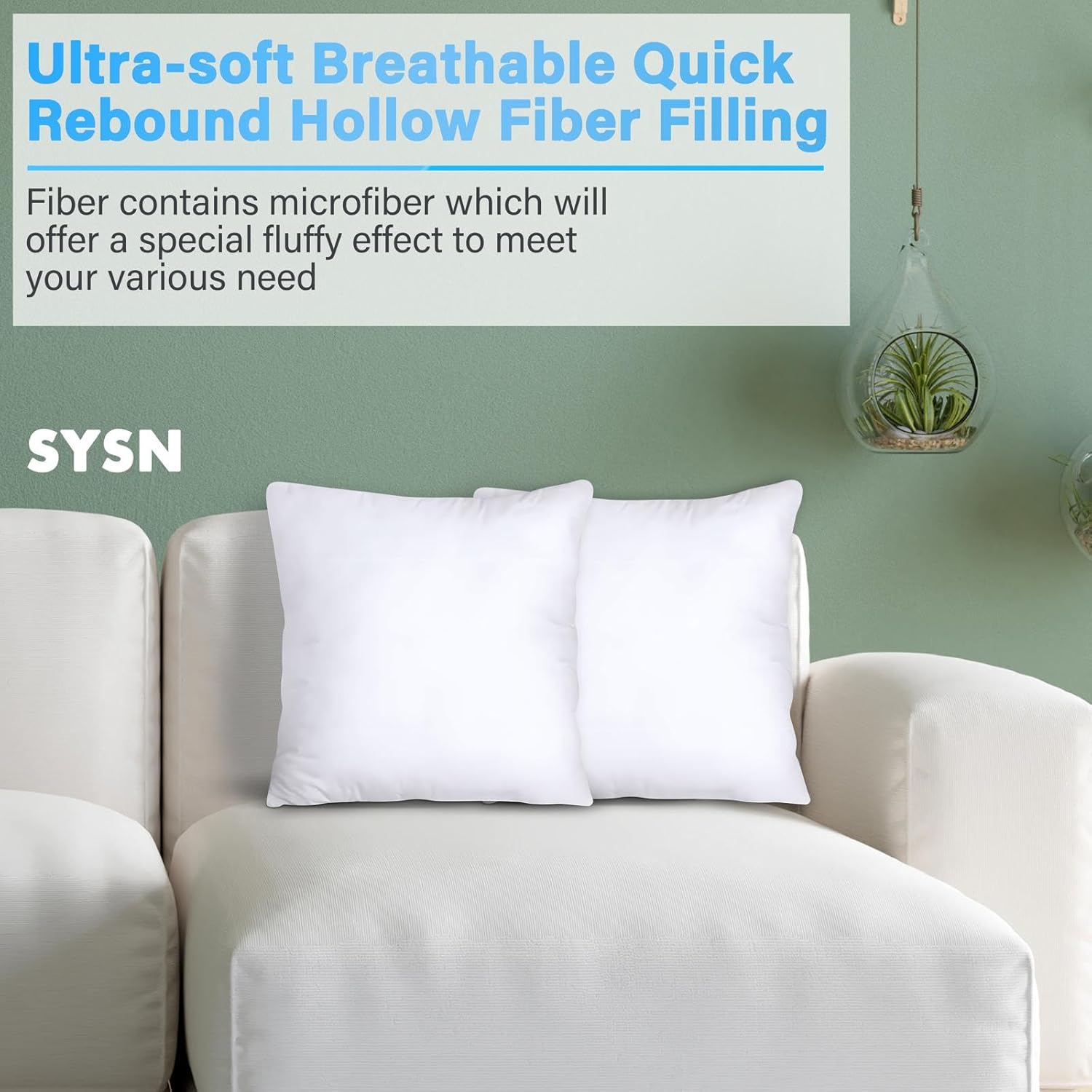 SYSN Cushion Inner Pads (Pack of 4) White Bounce Back 18x18 Cushion Inserts (45x45 cm) - Hollow Virgin Fiber Fillers For Decorative Scatters in Bed Sofa Outdoor with Stuffing - Image 15