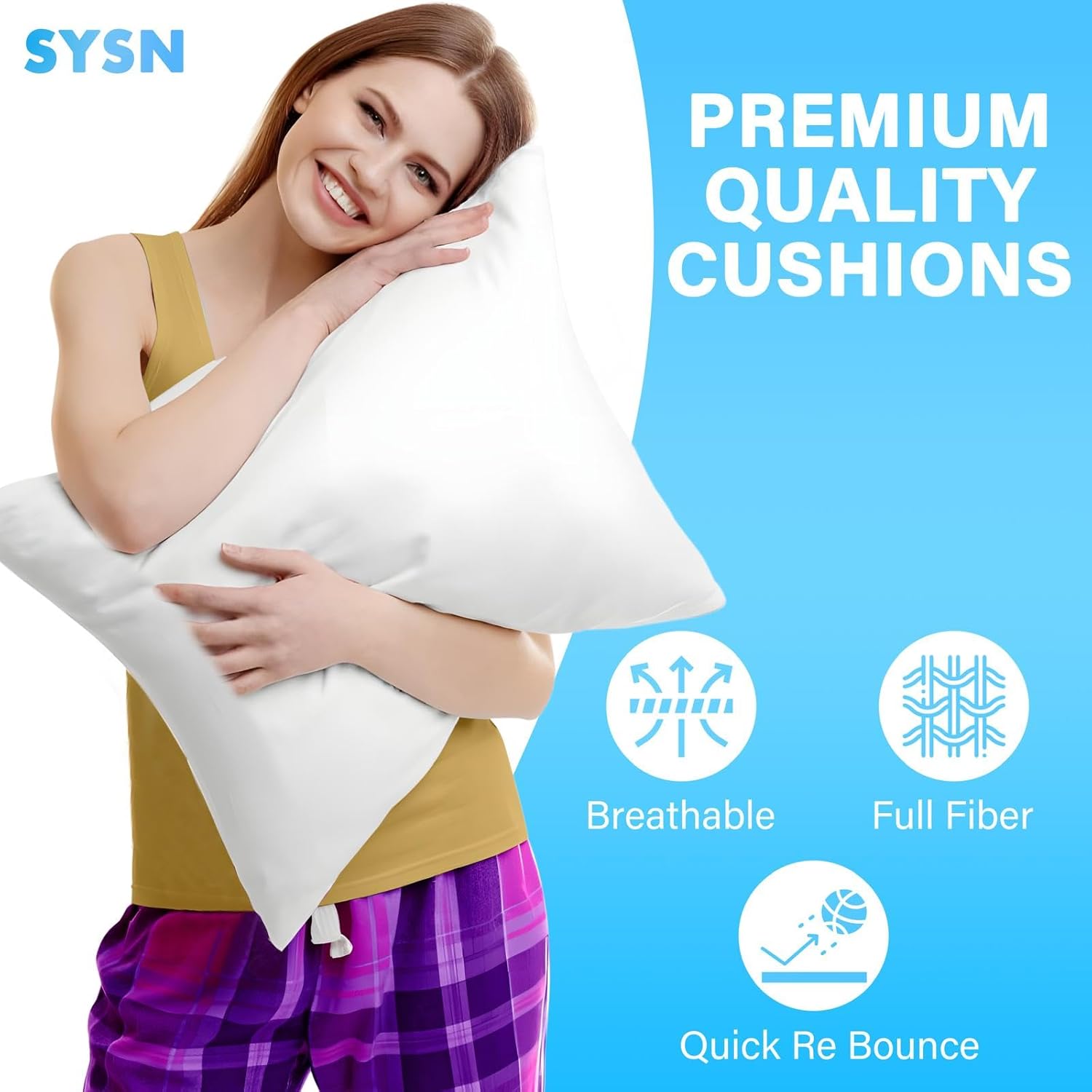 SYSN Cushion Inner Pads (Pack of 4) White Bounce Back 18x18 Cushion Inserts (45x45 cm) - Hollow Virgin Fiber Fillers For Decorative Scatters in Bed Sofa Outdoor with Stuffing - Image 17
